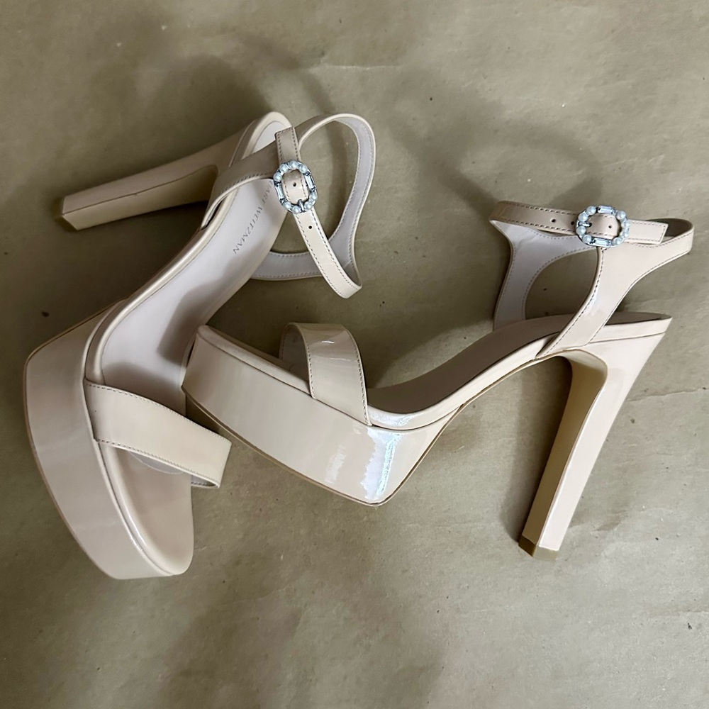 NEW - Stuart Weitzman Dazzle 130 Beige Platform Sandal Size 10